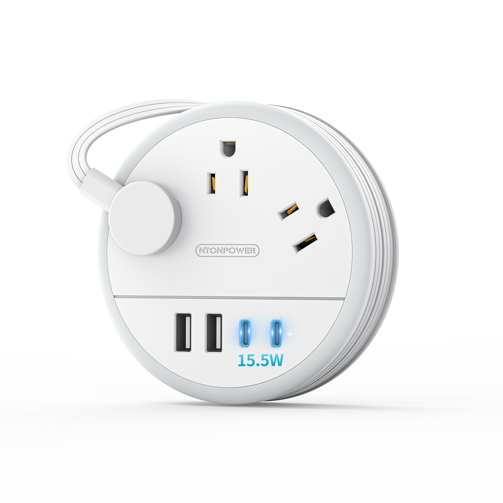 PowerNest New Flat Plug Extension Cord 2 USB C Travel Power Strip