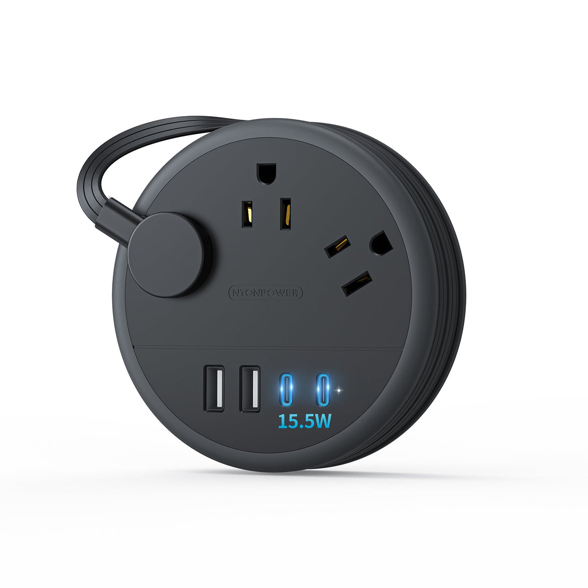 PowerNest New Flat Plug Extension Cord 2 USB C Travel Power Strip
