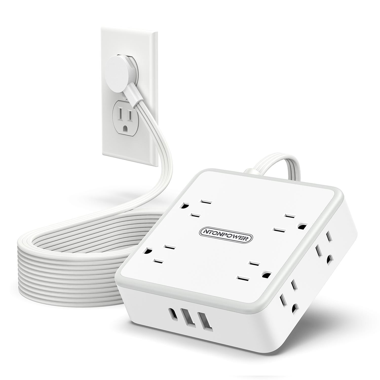 PowerNest Widecube Power Strip 8 Outlets 2 USB-A 1 USB-C
