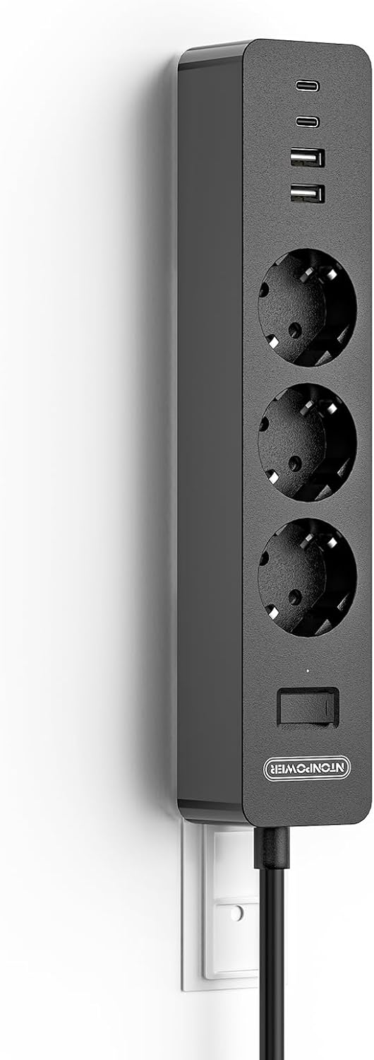 PowerNest EU Power Strip 3 Socket 2 USB Overvoltage Protection