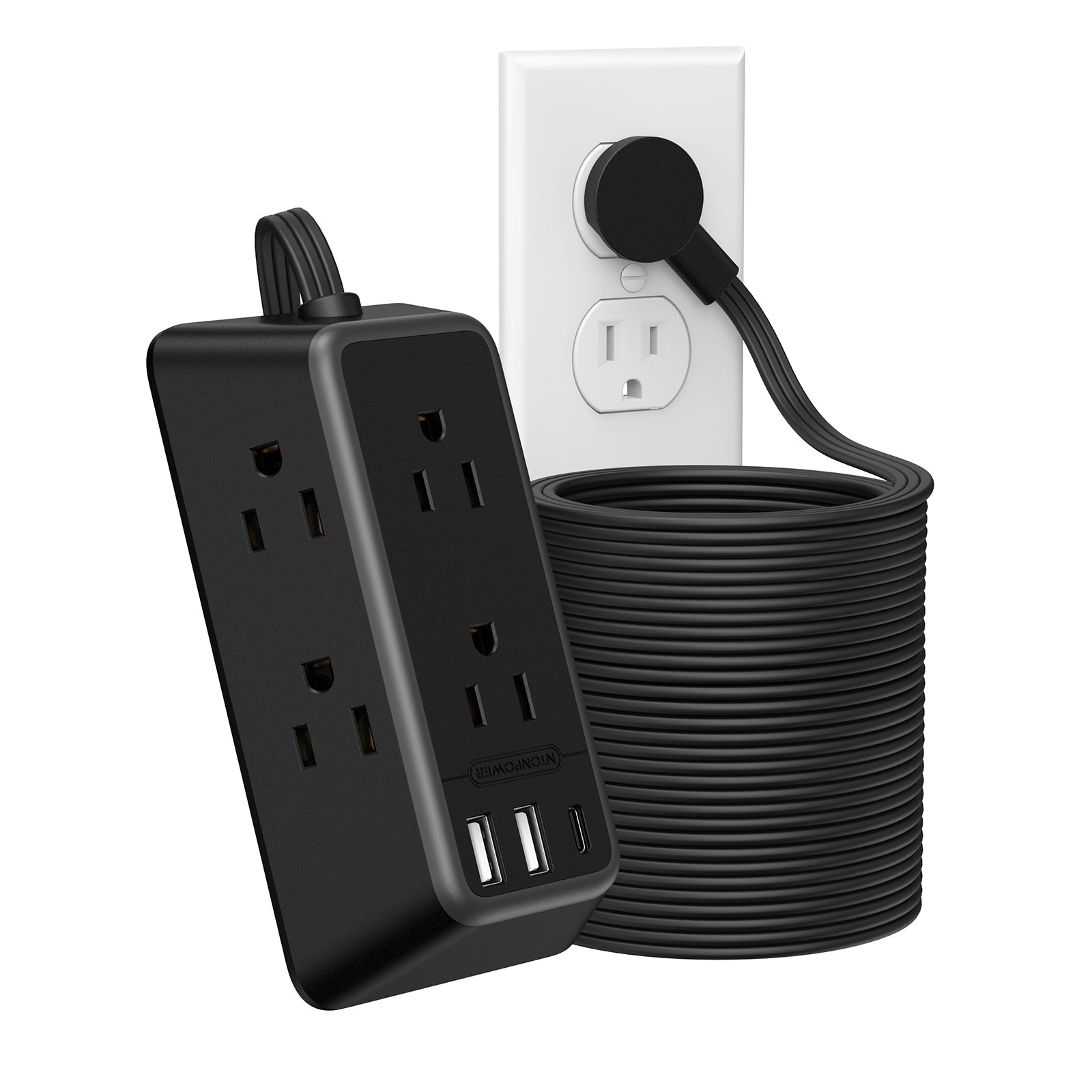 PowerNest 3-Sided Power Strip 6 Outlets 2 USB-A 1 USB-C