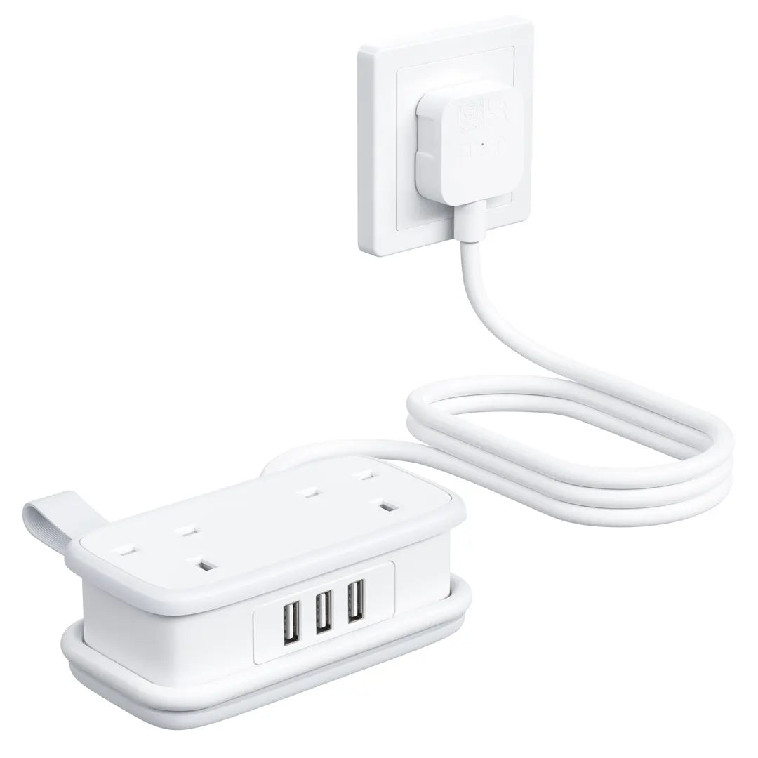 PowerNest UK Pocket Power Strip 2 Outlets 3 USB Travel & Cruise