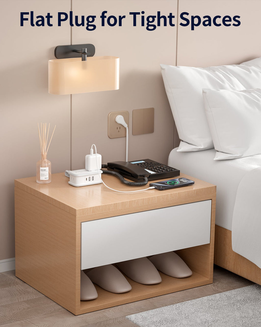 PowerNest Pocket Power Strip 4 Outlets 3 USB Ports(1 Type C)