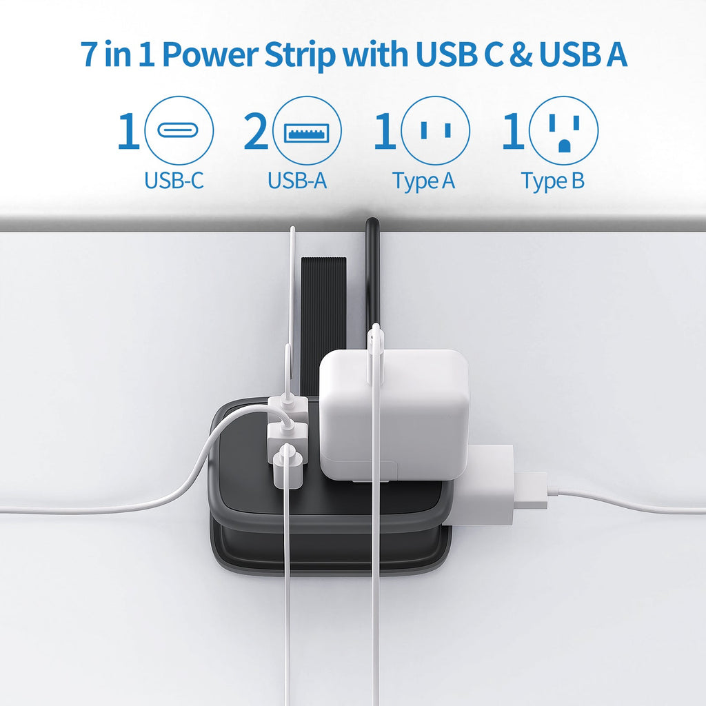 PowerNest New Pocket Power Strip 2 Outlets 3 USB Ports(1 Type C)