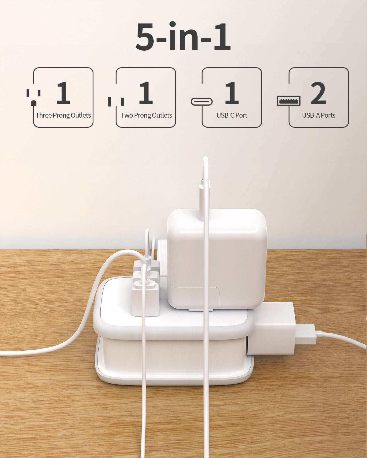 PowerNest New Pocket Power Strip 2 Outlets 3 USB Ports(1 Type C)