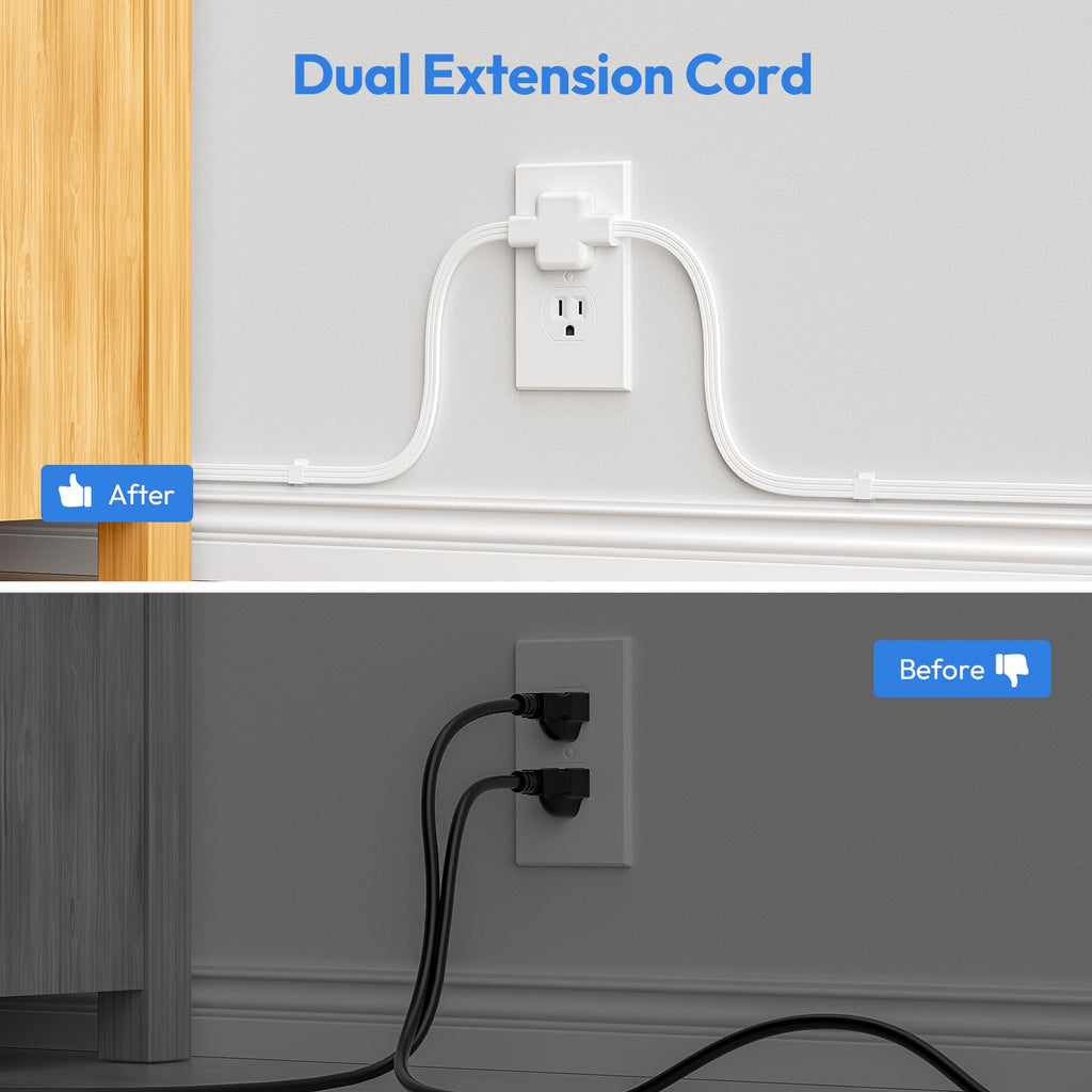 PowerNest Double Extension Cord 12 FT Power Strip  3 Outlets 3 USB