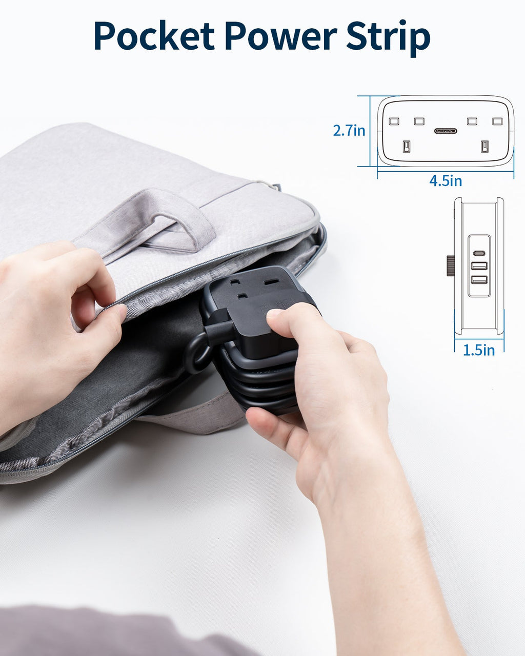 PowerNest UK Pocket Power Strip 2 Outlets 2 USB-A 1 USB-C Travel & Hotel