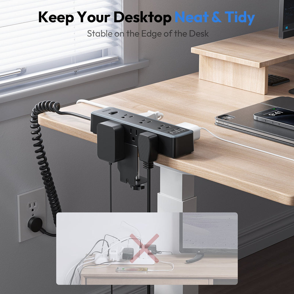 PowerNest Standing Desk Power Strip 9 Outlets 2 USB-A 1 USB-C