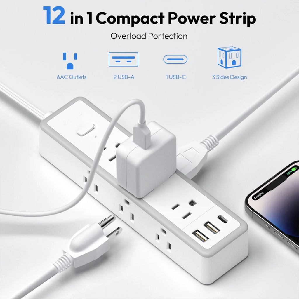 PowerNest Surge Protector  Power Strip 9 Outlets 2 USB-A 1 USB-C