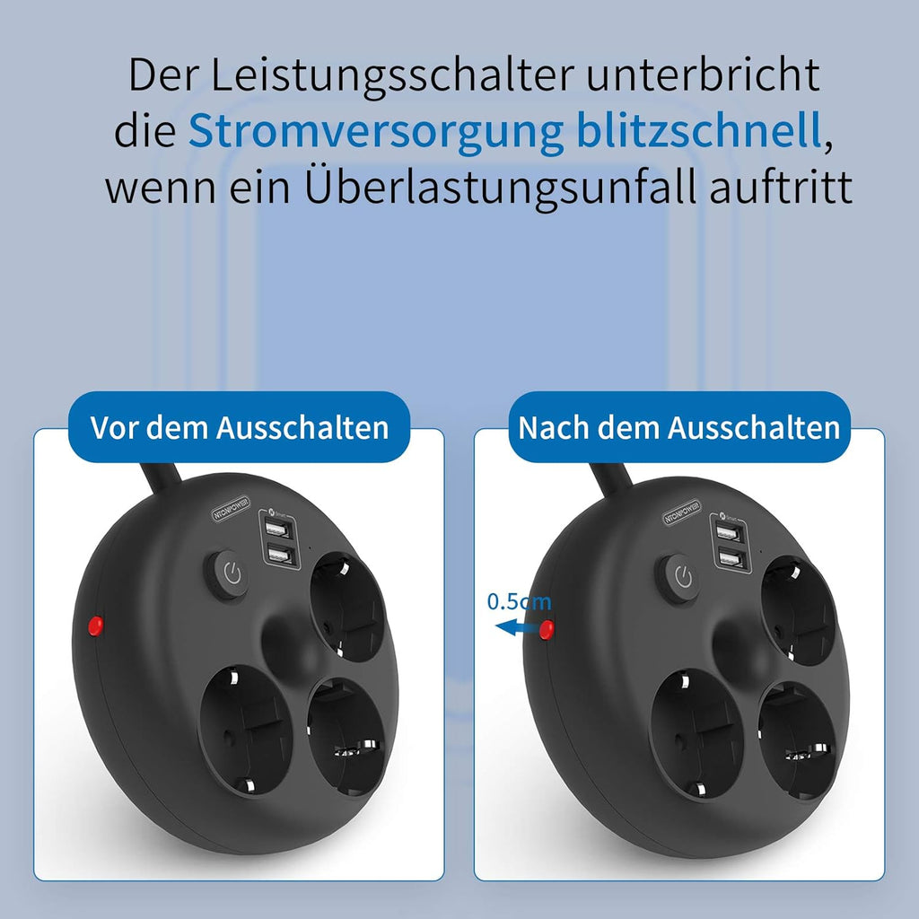 PowerNest EUPower Strip 3 Outlets 2 USB-A