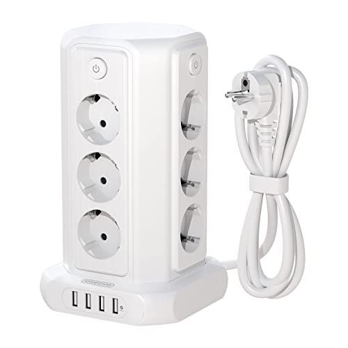 PowerNest EU Surge Protection Power Strip Tower 12 Outlets 4 USB 1080J