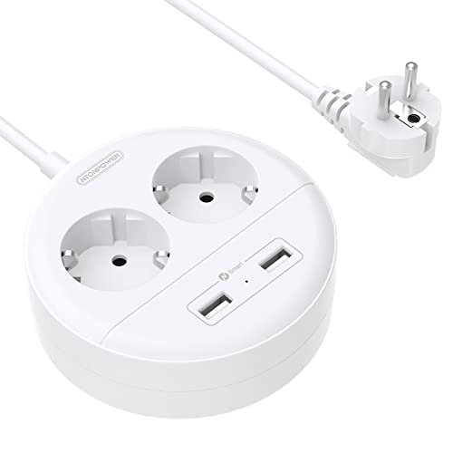 PowerNest EU Power Strip 2 Sockets 2 USB Small&Travel