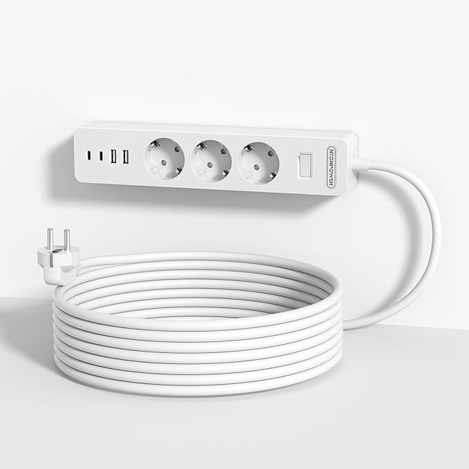 PowerNest EU Power Strip 3 Socket 2 USB Overvoltage Protection