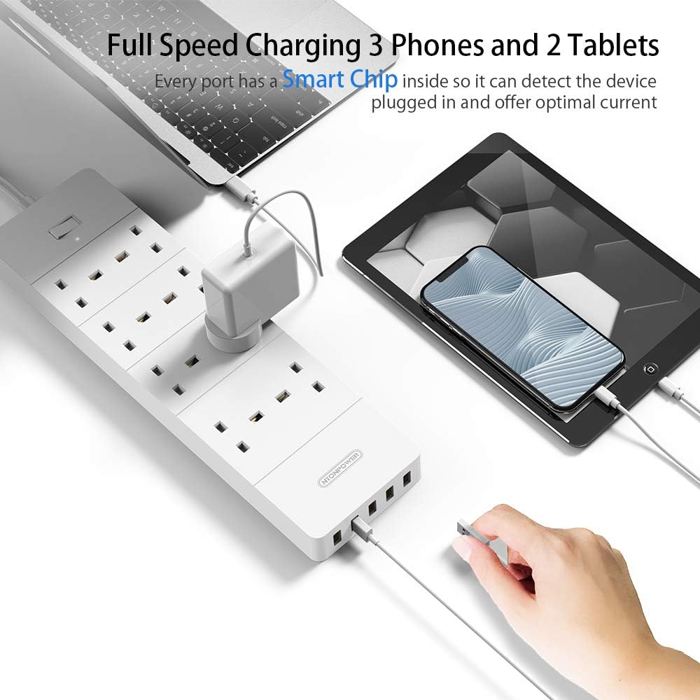 PowerNest UK Surge Protector 8 Outlets 5 USB Ports