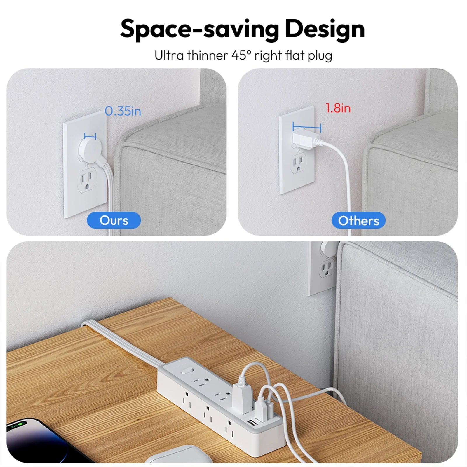 PowerNest Surge Protector  Power Strip 9 Outlets 2 USB-A 1 USB-C