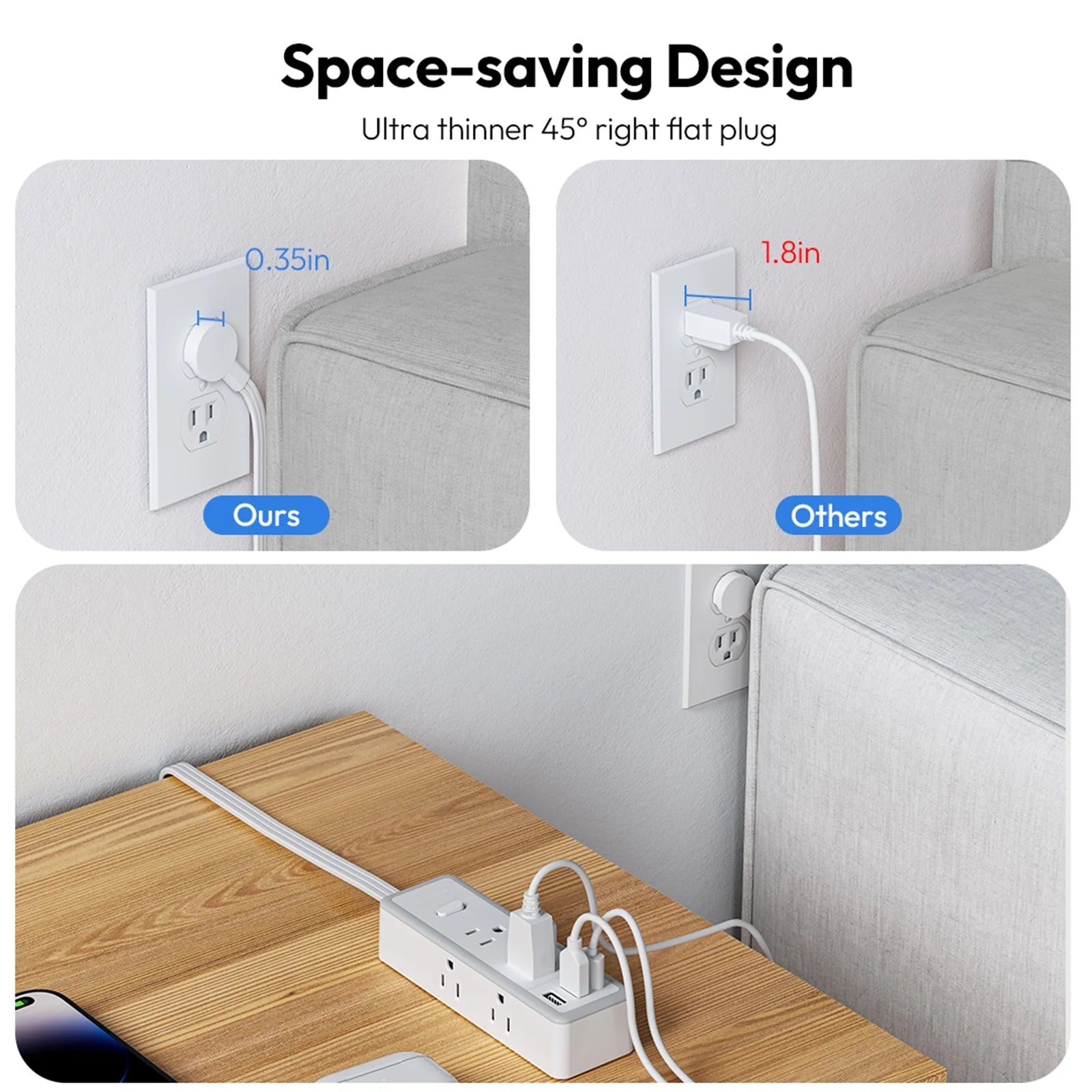 PowerNest Surge Protector Power Strip 6 Outlets 2 USB-A 1 USB-C
