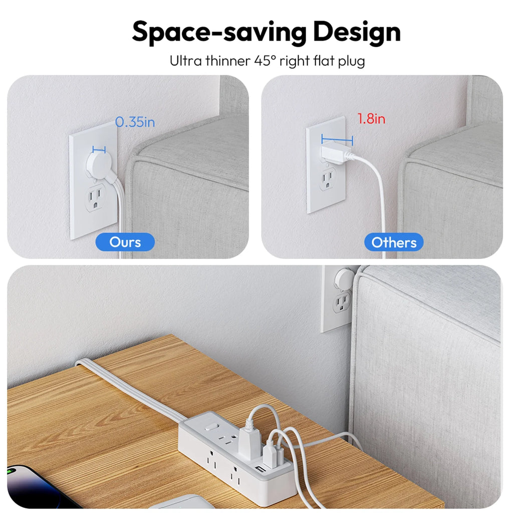PowerNest Surge Protector Power Strip 6 Outlets 2 USB-A 1 USB-C