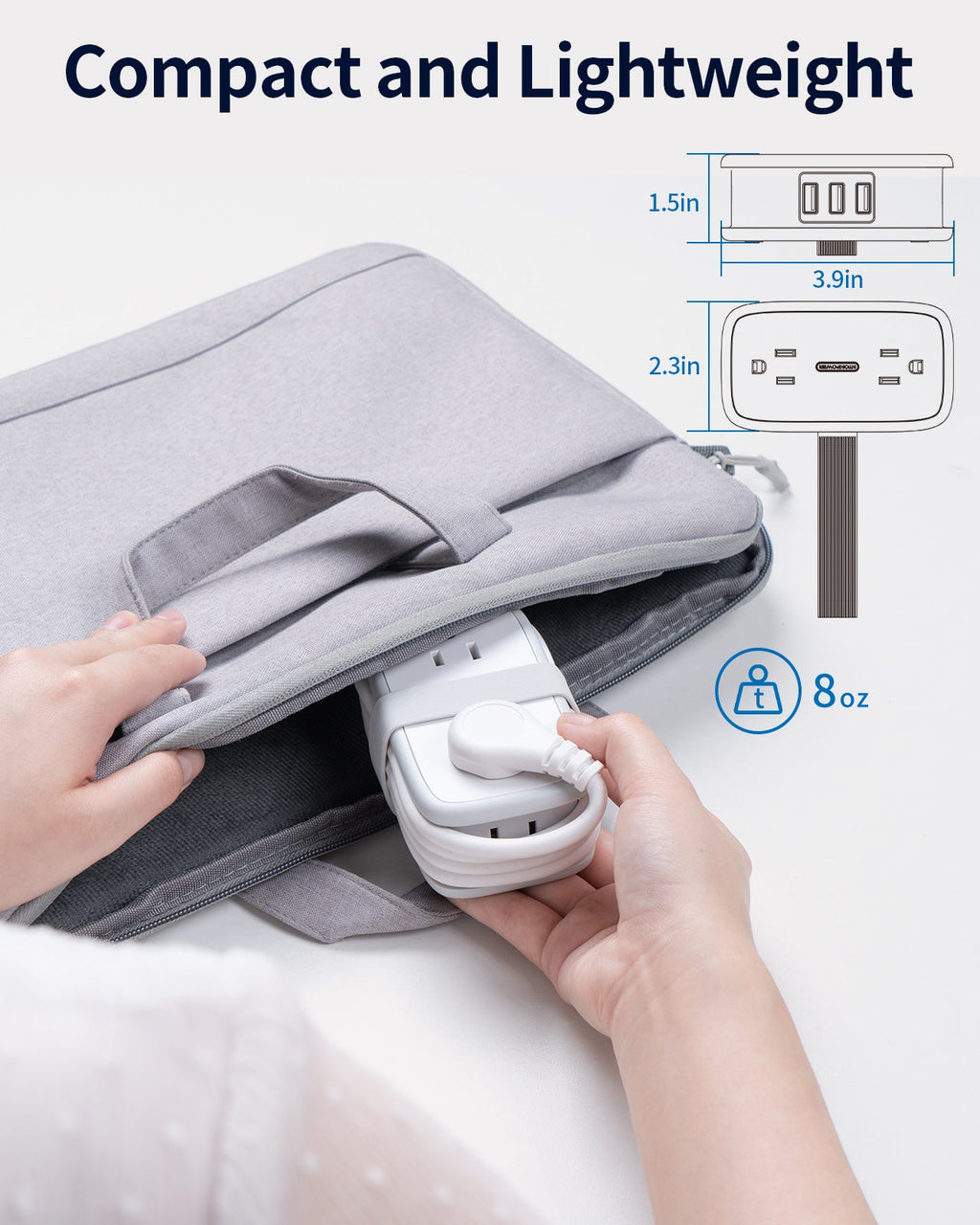 PowerNest Pocket Power Strip 4 Outlets 3 USB Ports(1 Type C)