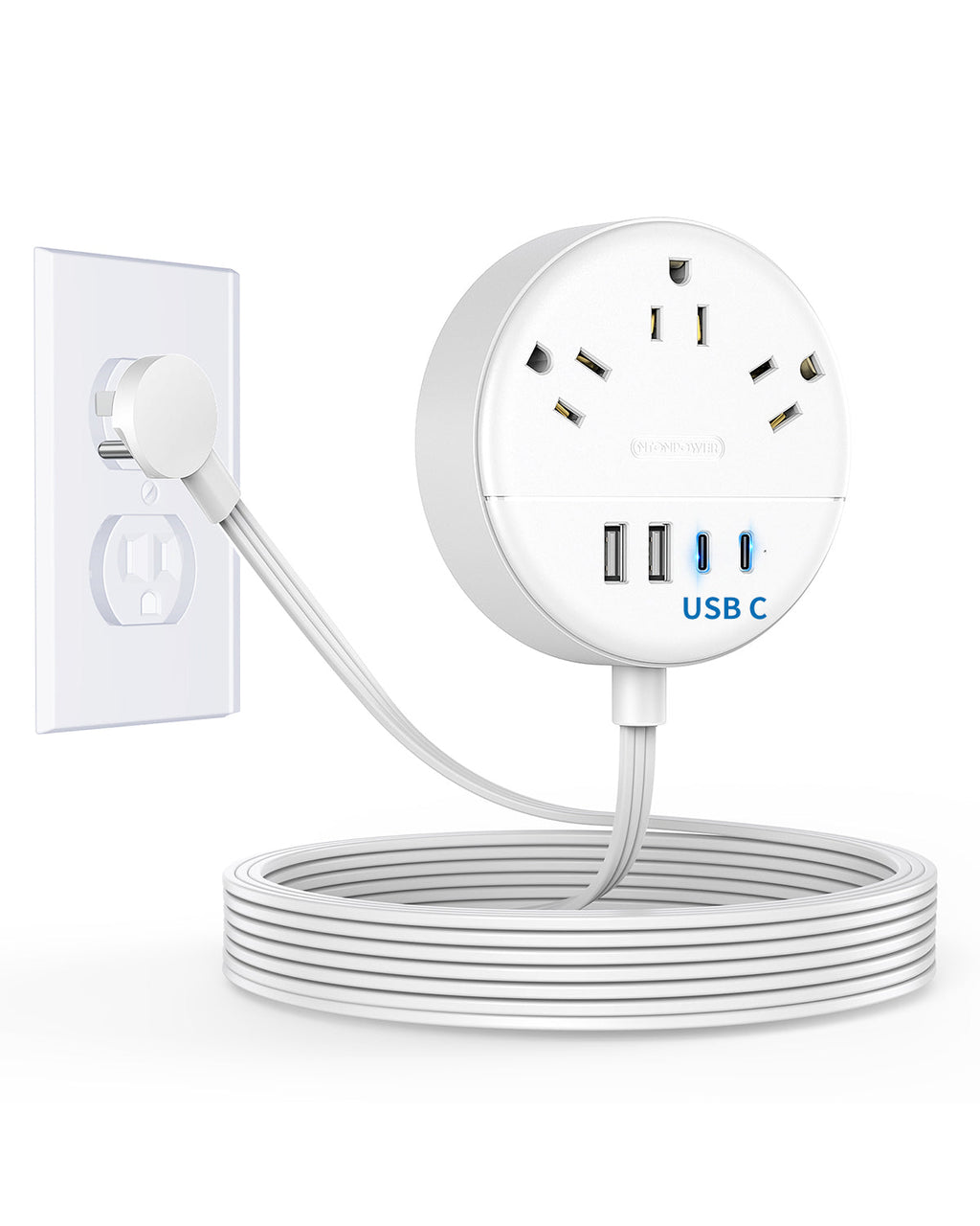 PowerNest New Dot  Power Strip 3 Outlets 2 USB-A 2 USB-C Small&Travel