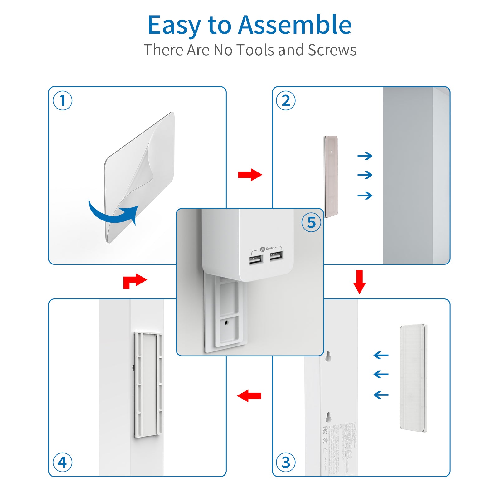 PowerNest Power Strip 3 Outlets 2 USB  Flat Cord