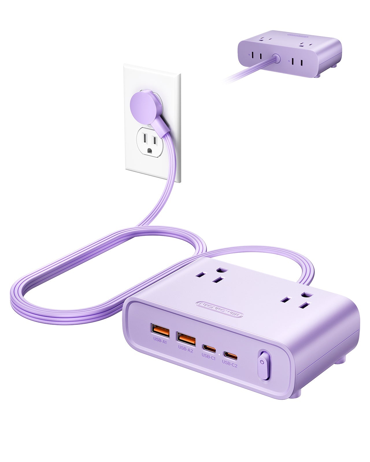 PowerNest Purple Power Strip 4 Outlets 2 USB-A 2 Type C