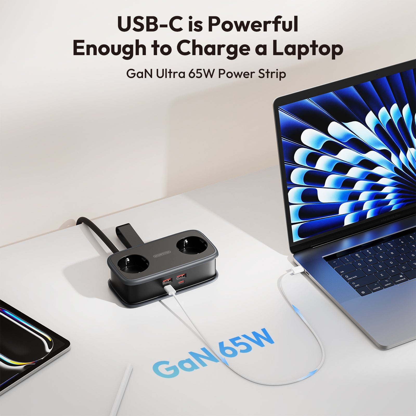 PowerNest EU Pocket Power Strip 2 Outlets 2 USB-A 2 USB-C 65W GaN