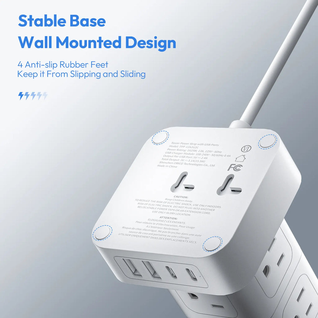 PowerNest New Surge Protector Power Strip Tower 12 Outlets 2 USB-A 2 USB-C