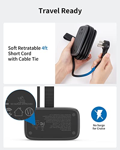 PowerNest Pocket Power Strip 4 Outlets 3 USB Ports(1 Type C)