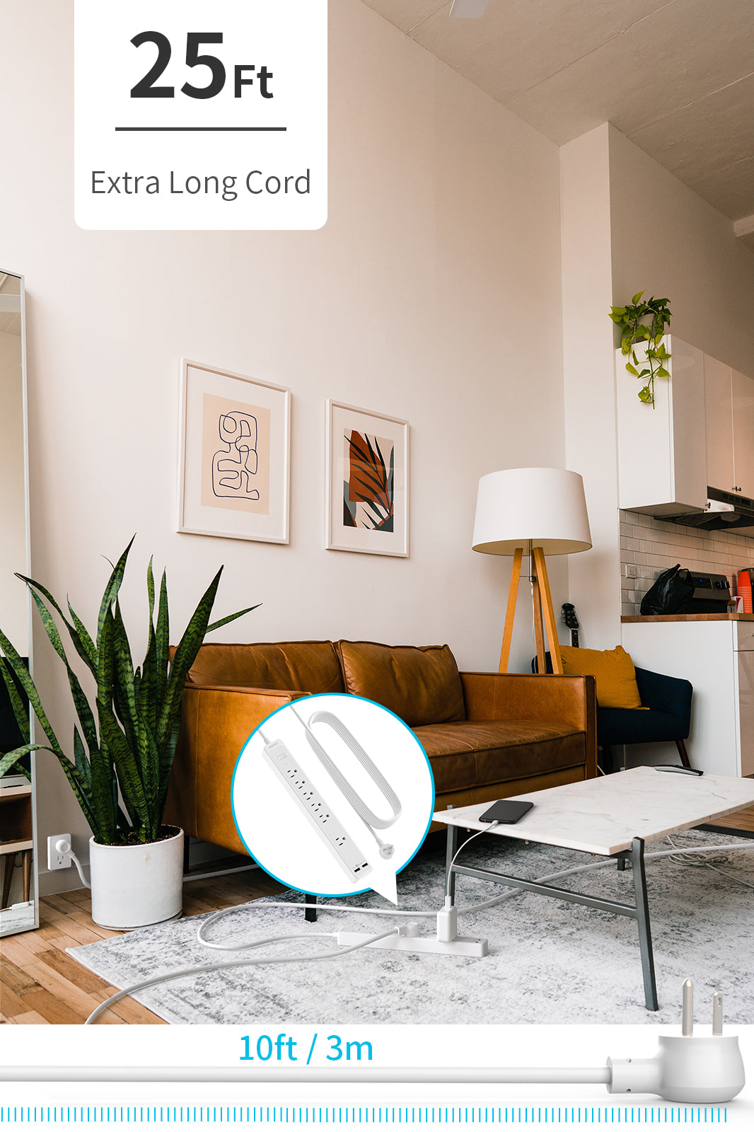 PowerNest Surge Protector 6 Outlets  2 USB 500J