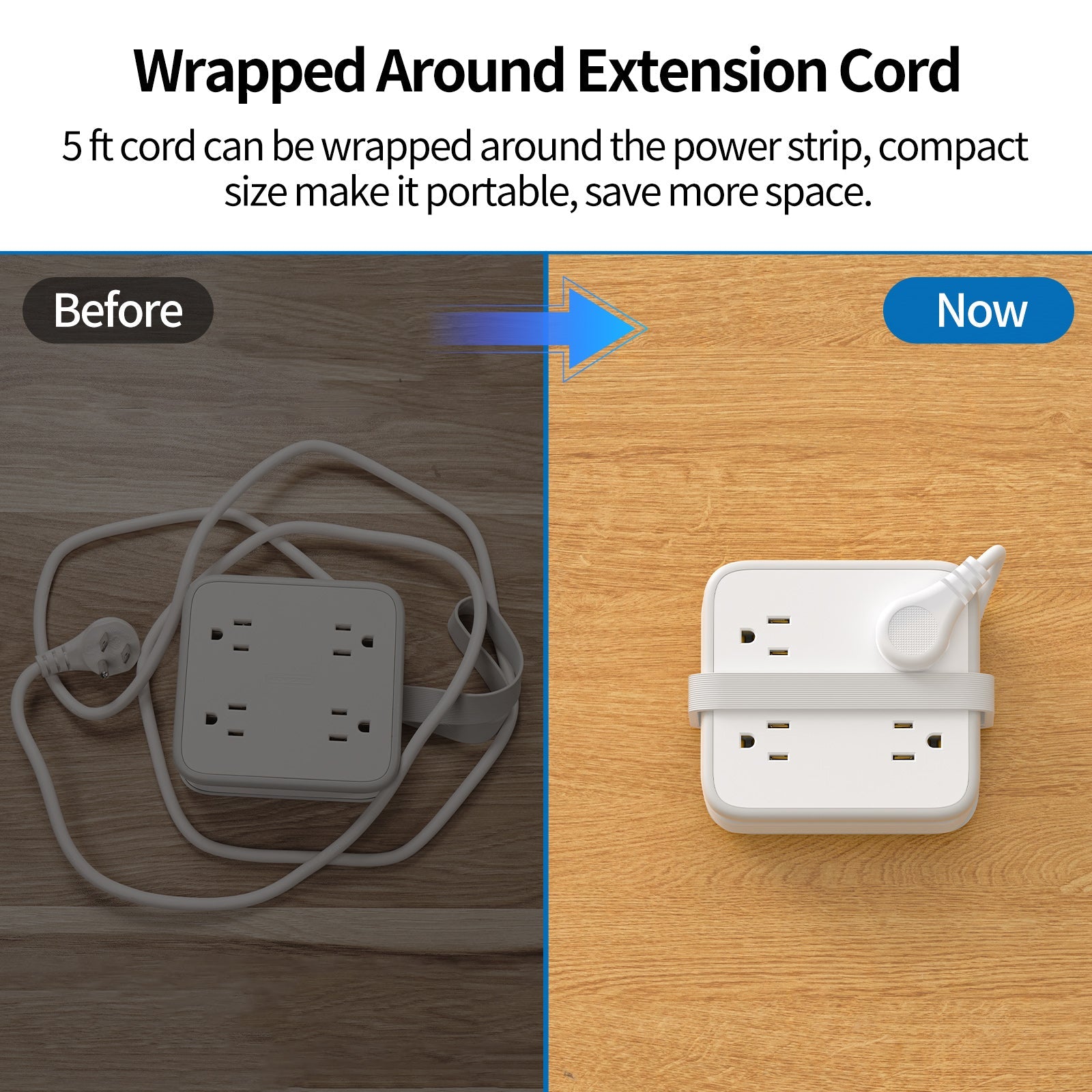 PowerNest Powercube Power Strip 8 Outlets 3 USB Wrapped Cord
