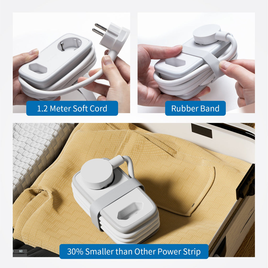 PowerNest New EU Pocket Power Strip 2 Outlets 3 USB-A Cruise Travel