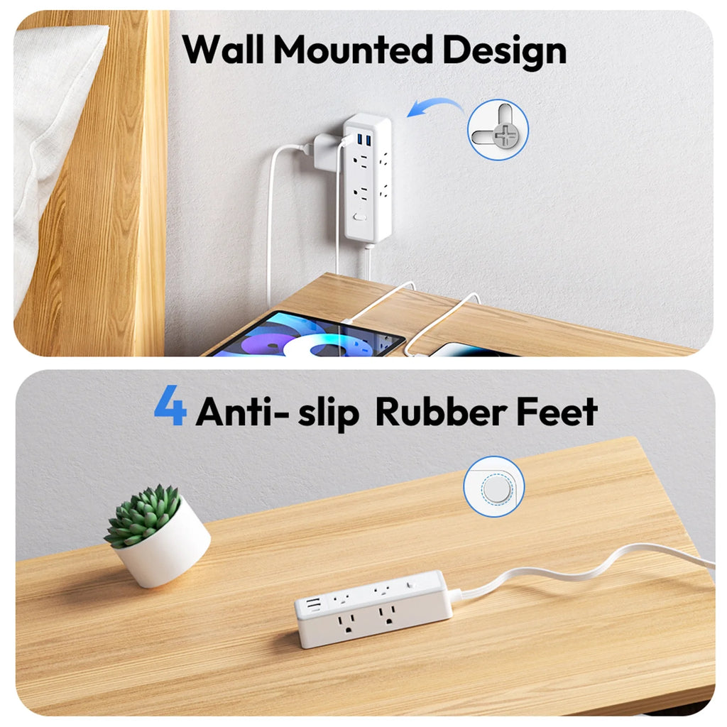 PowerNest Surge Protector Power Strip 6 Outlets 2 USB-A 1 USB-C