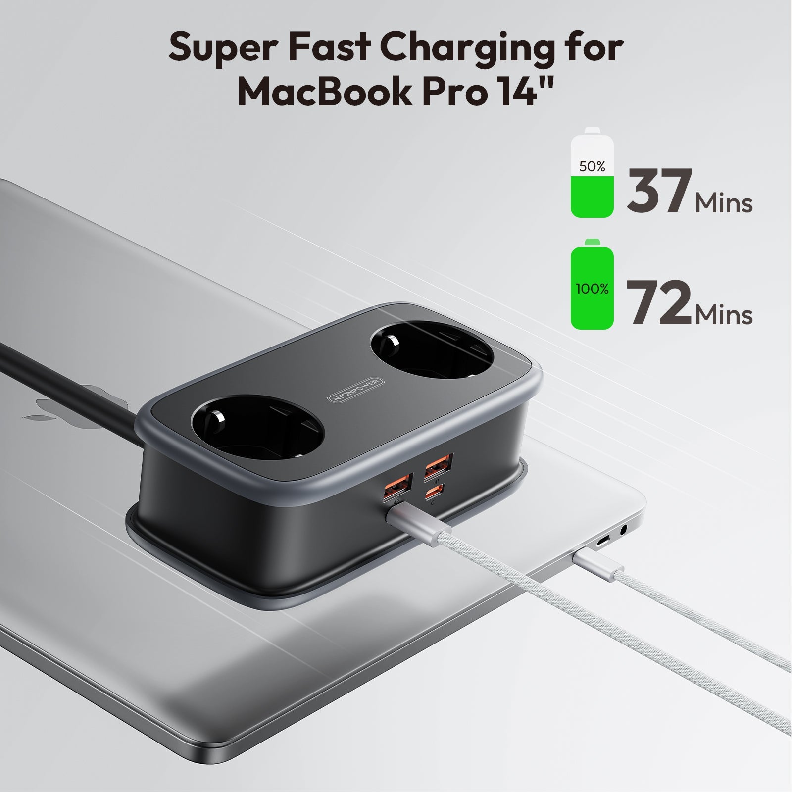 PowerNest EU Pocket Power Strip 2 Outlets 2 USB-A 2 USB-C 65W GaN