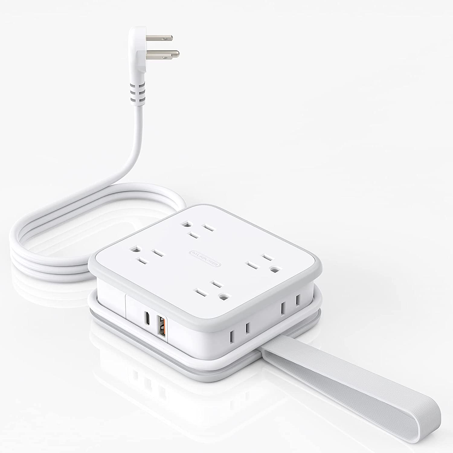 PowerNest Powercube Power Strip 8 Outlets 3 USB Wrapped Cord
