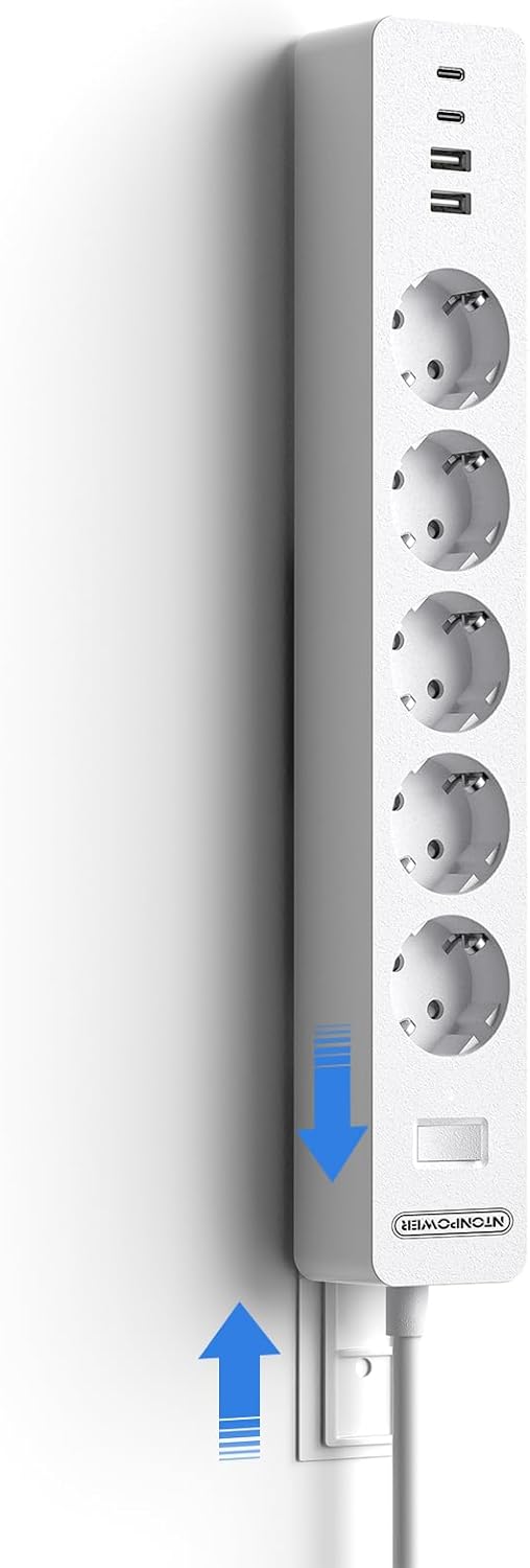 PowerNest EU Power Strip 5 Socket 2-USB-A 2-USB-C Overvoltage Protection