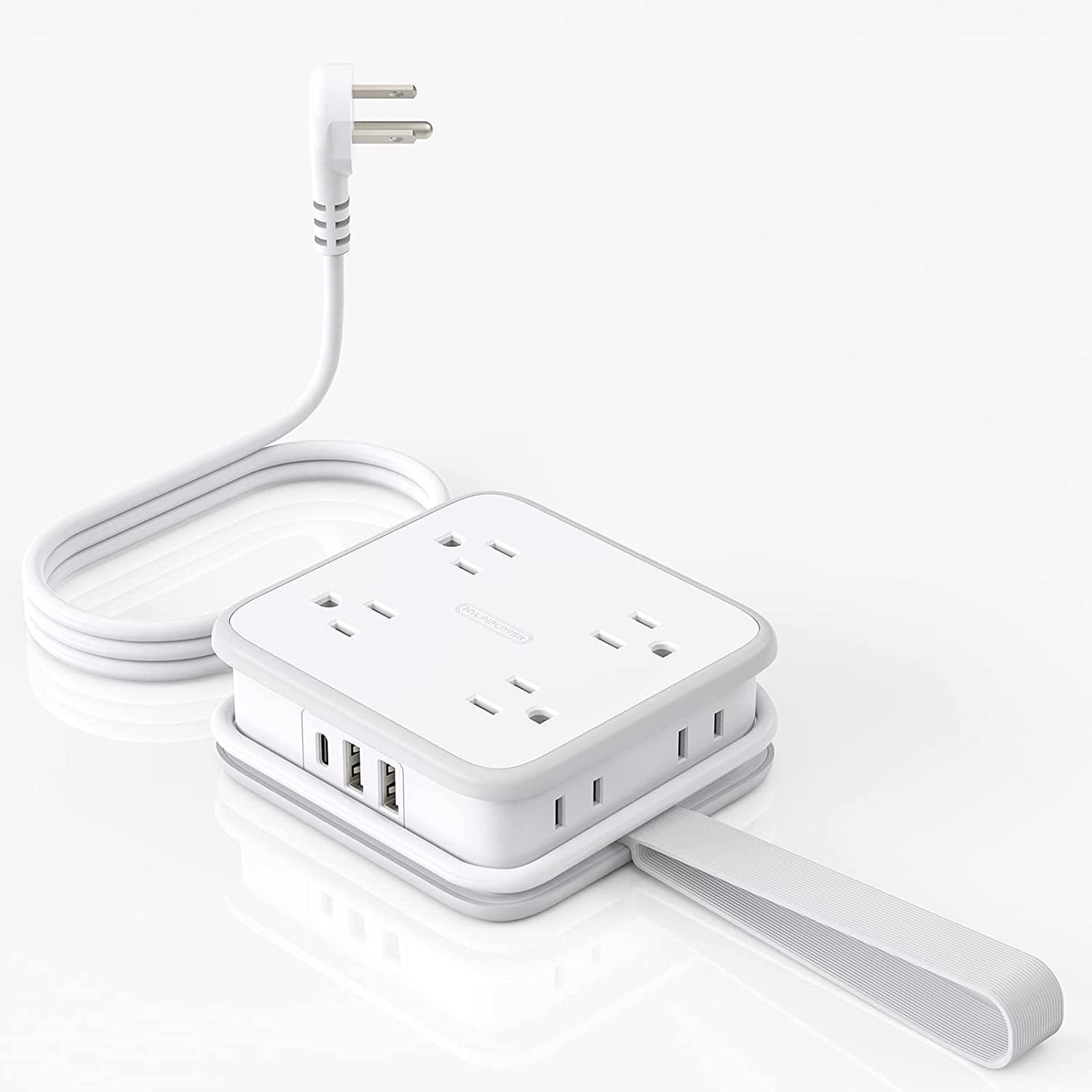 PowerNest Powercube Power Strip 8 Outlets 3 USB Wrapped Cord