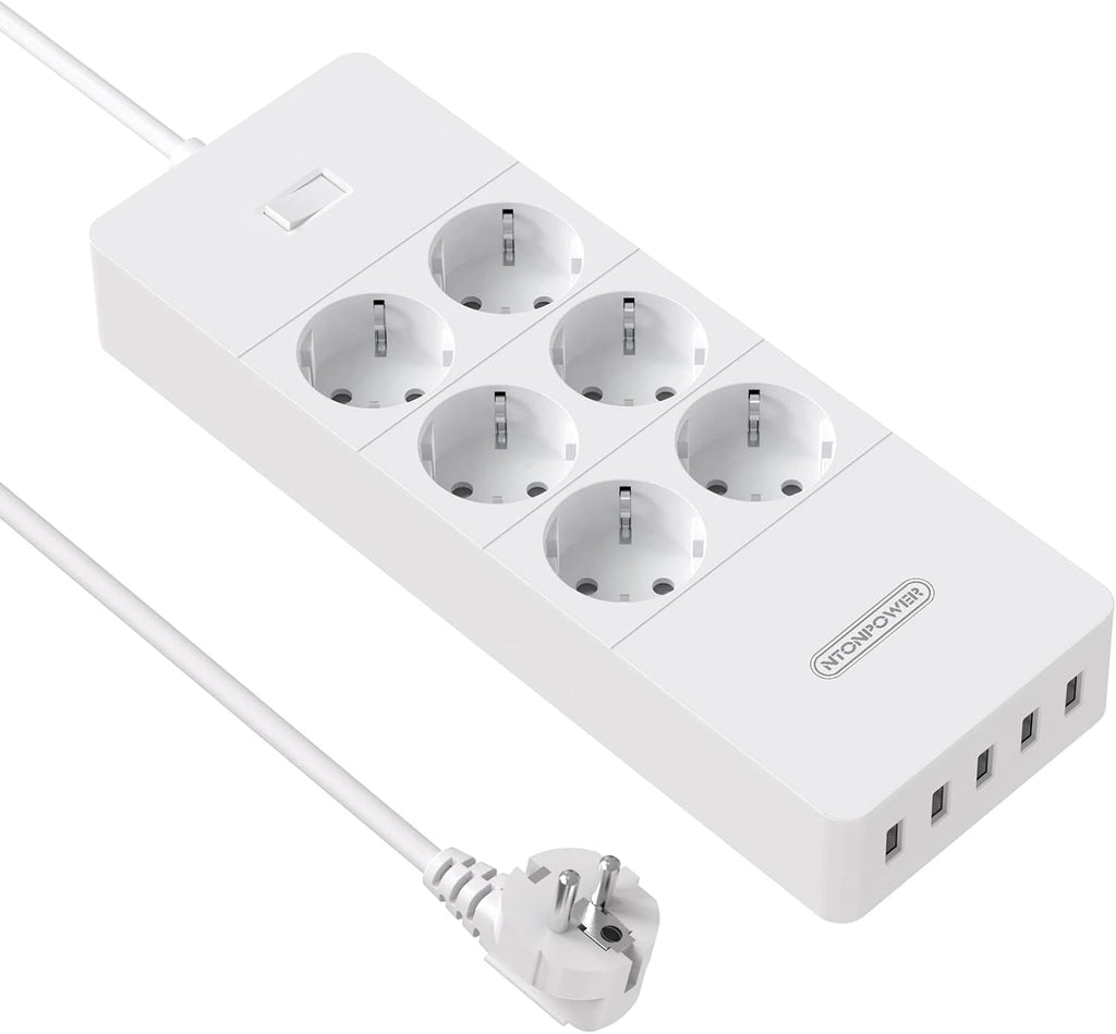 PowerNest EU Surge Protection Power Strip  6 Outlets 5 USB Ports