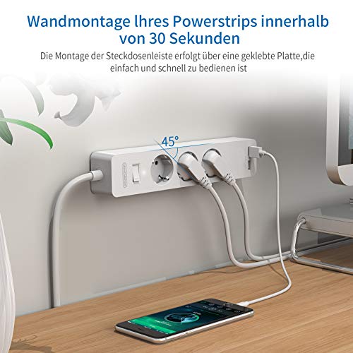 PowerNest EU Power Strip 3 Socket 2 USB Overvoltage Protection