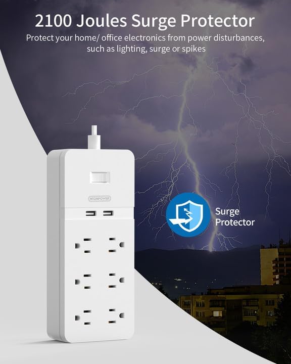 PowerNest New Surge Protector 2100J 6 Outlets 2 USB Rotating Plug