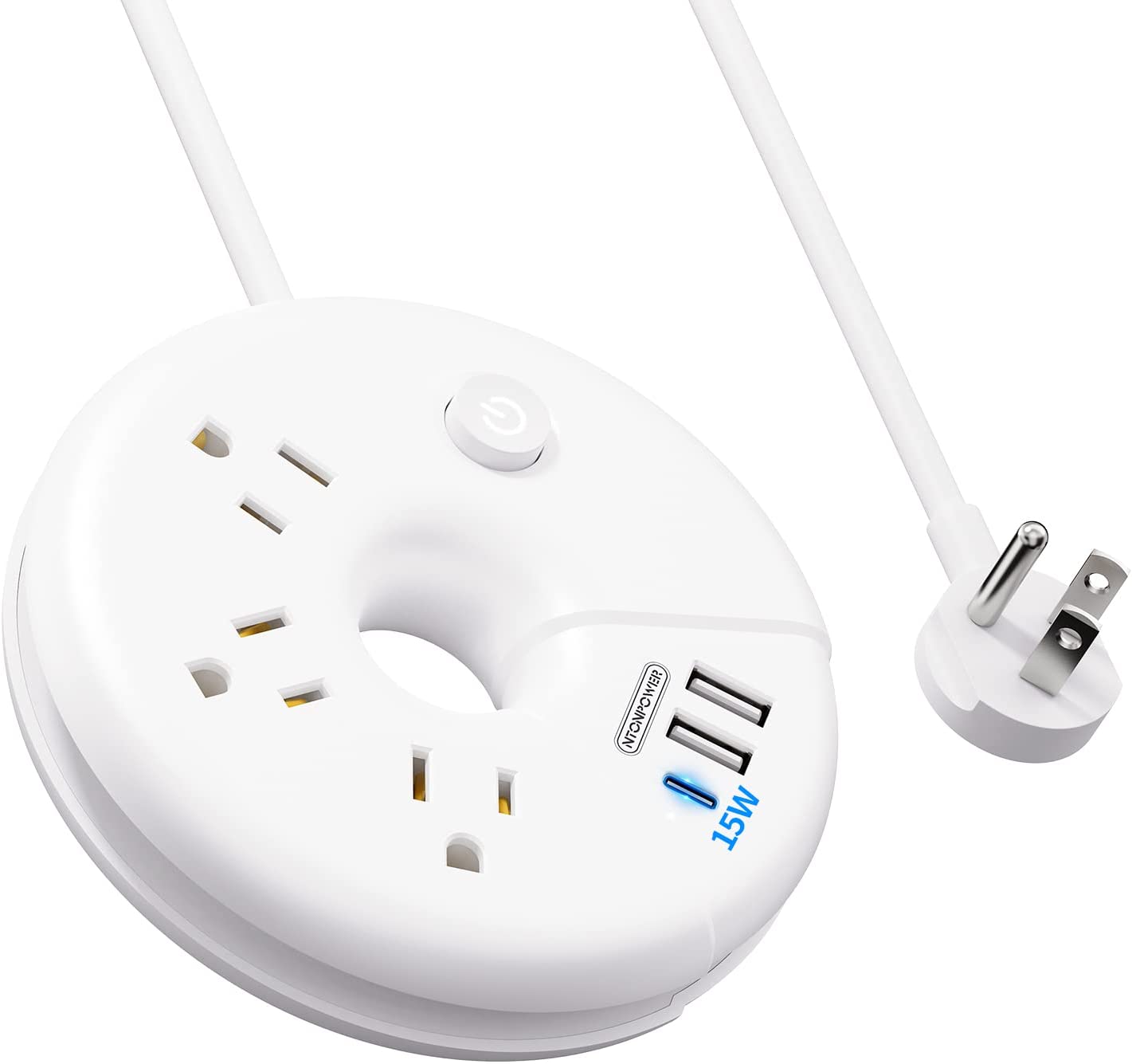 PowerNest New i-Donut Power Strip 3 Outlets 2 USB-A 1 Type C