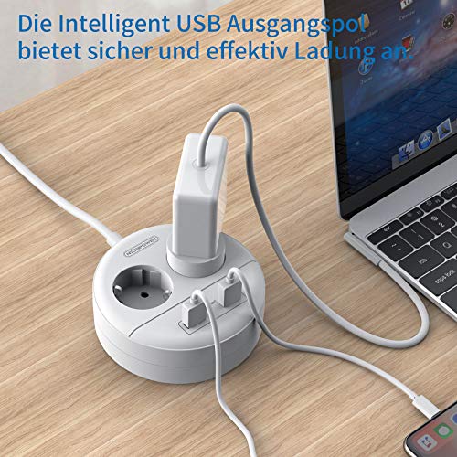 PowerNest EU Power Strip 2 Sockets 2 USB Small&Travel