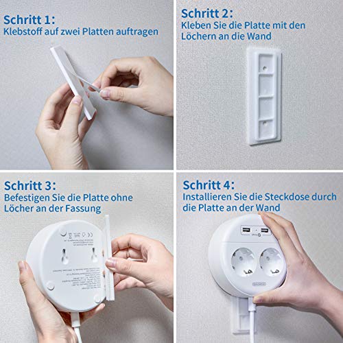 PowerNest EU Power Strip 2 Sockets 2 USB Small&Travel