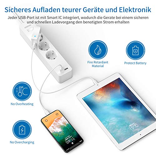 PowerNest EU Power Strip 3 Socket 2 USB Overvoltage Protection