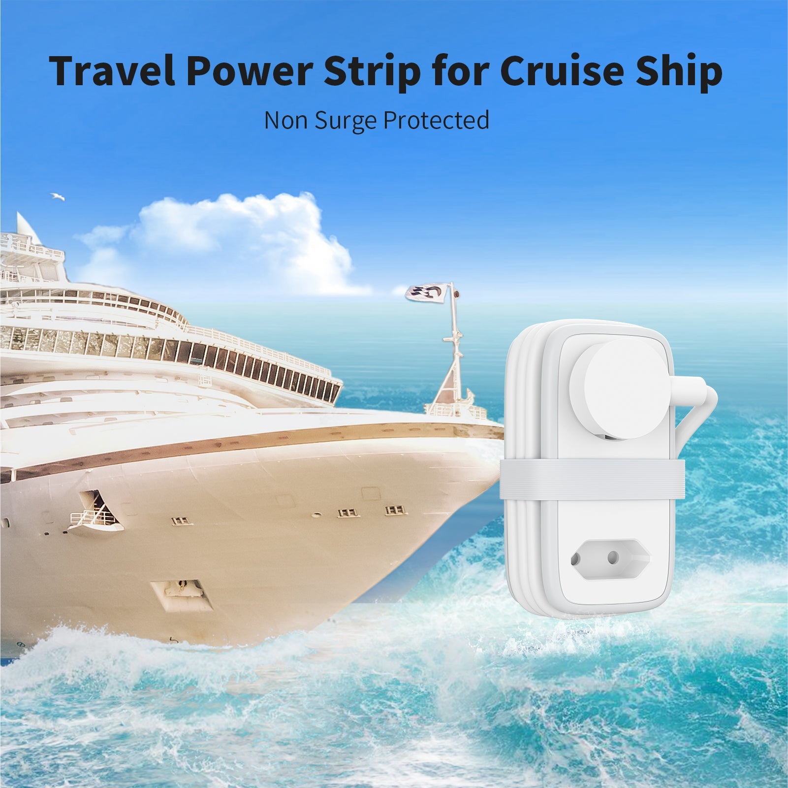 PowerNest New EU Pocket Power Strip 2 Outlets 3 USB-A Cruise Travel