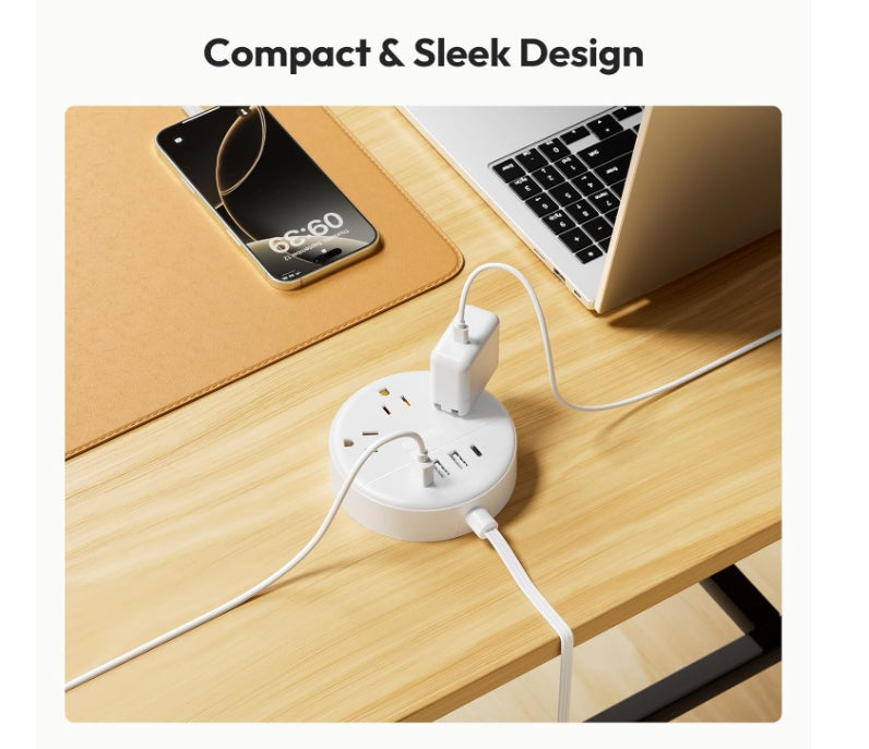 2 Pack Travel Power Strip, PowerNest Flat Plug Power Strip with USB, 3 Outlet 4 USB Desktop Charging Station with 5ft Power Cord Wall Mount for Cruise, Travel, Hotel, Nightstand and Office, White