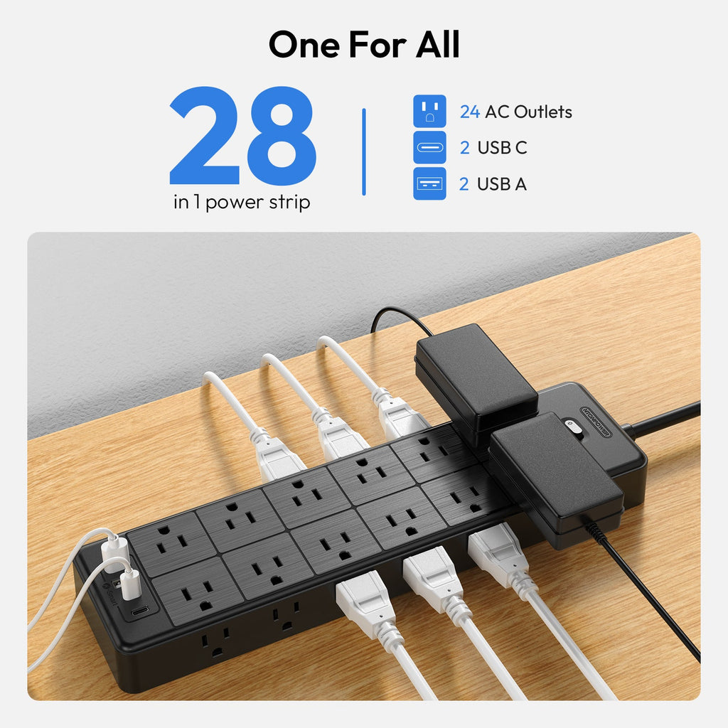 PowerNest Surge Protector Power Strip 24 Outlets 2 USB-A 2-USB C