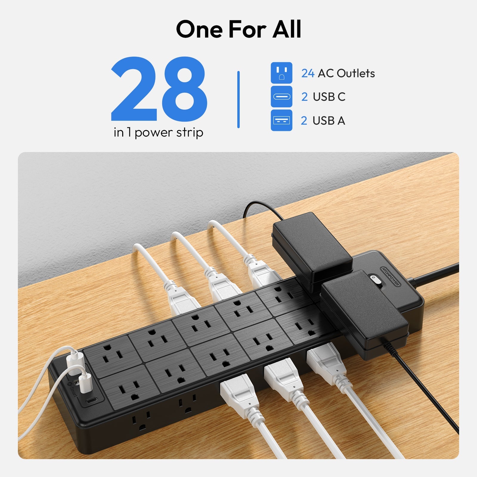 PowerNest Surge Protector Power Strip 24 Outlets 2 USB-A 2-USB C