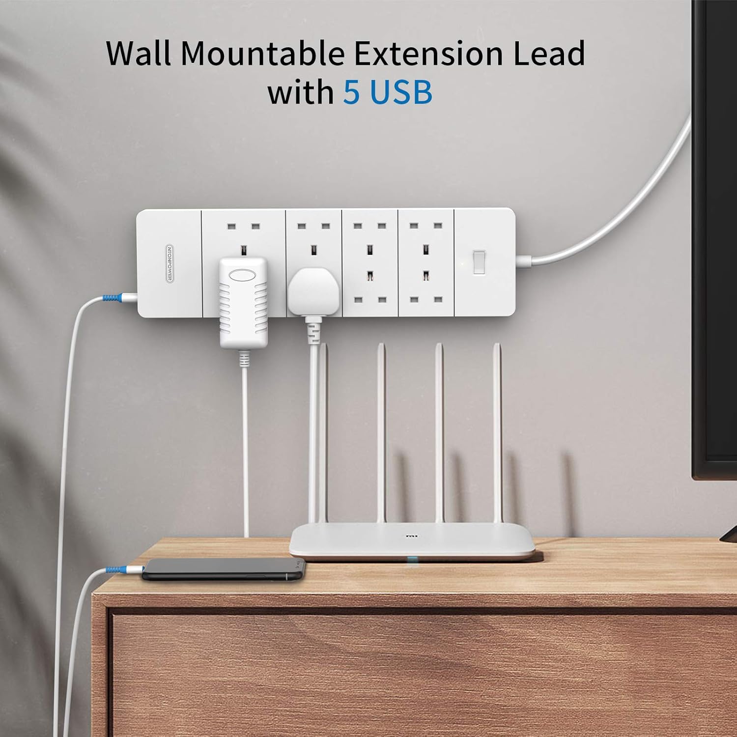 PowerNest UK Surge Protector 8 Outlets 5 USB Ports
