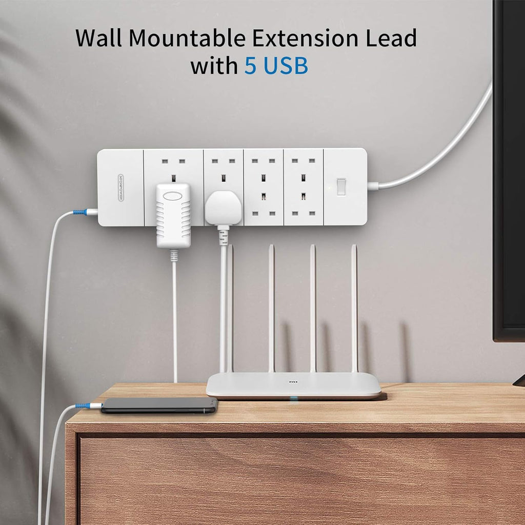 PowerNest UK Surge Protector 8 Outlets 5 USB Ports