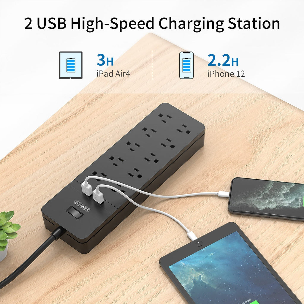 PowerNest Surge Protector Power Strip 10 Outlets 2 USB